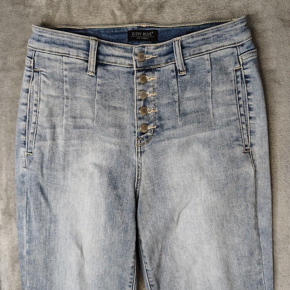 Judy Blue Jeans Womens 29 Blue Wide Leg Cropped Button Fly Medium‎ Stretch Denim - Picture 7 of 16